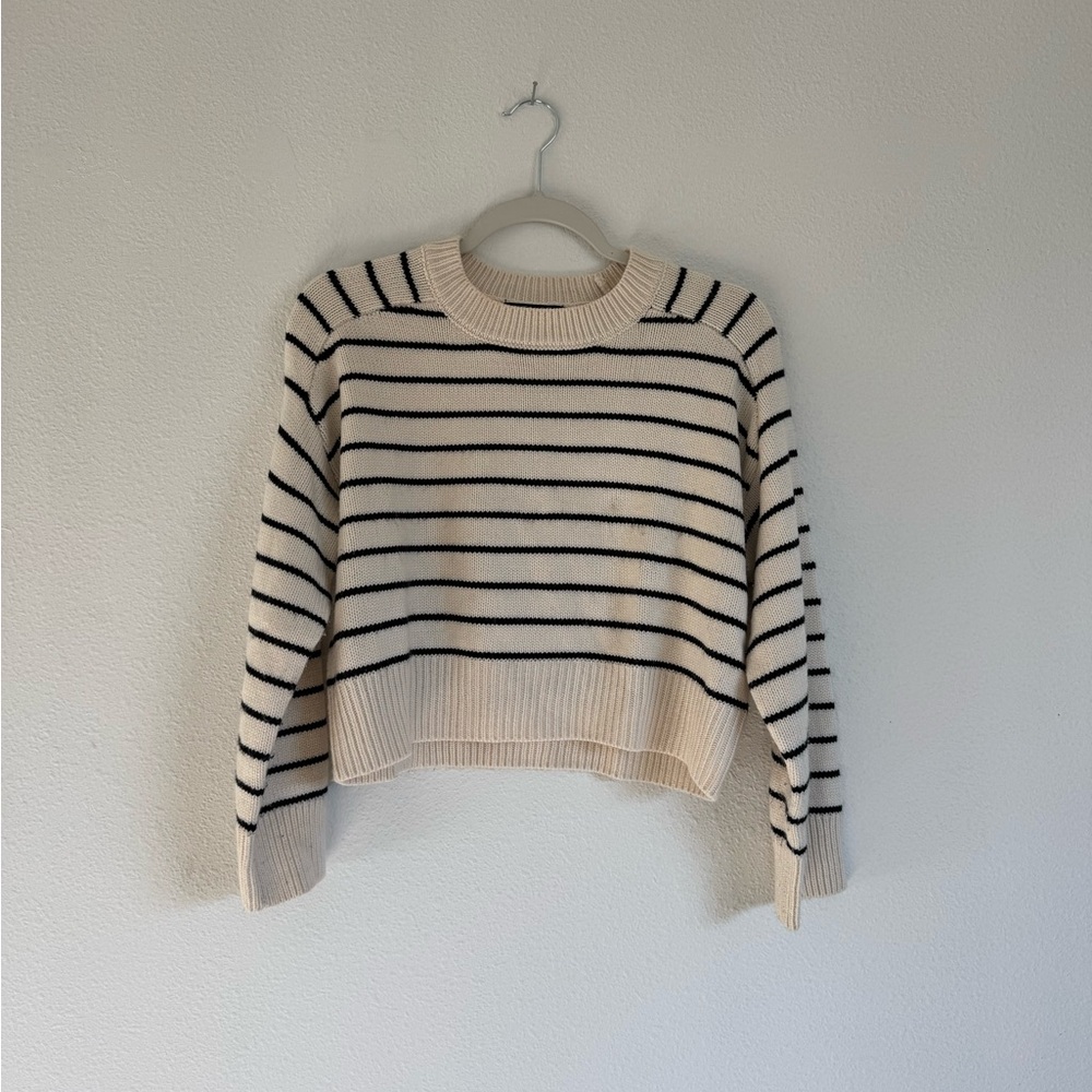 T Tahari Cream and Black Striped Sweater